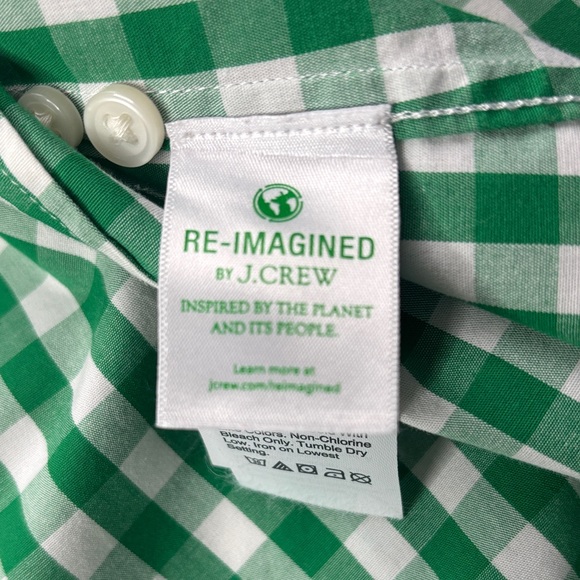 🟢 J.Crew Green White Gingham Button-Up Shirt SP Cotton Stretch Collared Work 🟢 - Picture 8 of 12